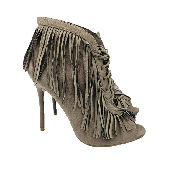 Wild Rose Shoes Womens Size 9 Brown Faux Suede Fringed Ankle Booties High Heels - Picture 1 of 11